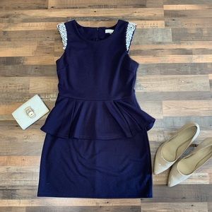 Sugarlips Navy Peplum Pearl Beaded Dress